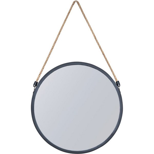 Levandeo® Wandspiegel, Spiegel 30cm Rund Schwarz Metall Jute Wandspiegel Flurspiegel