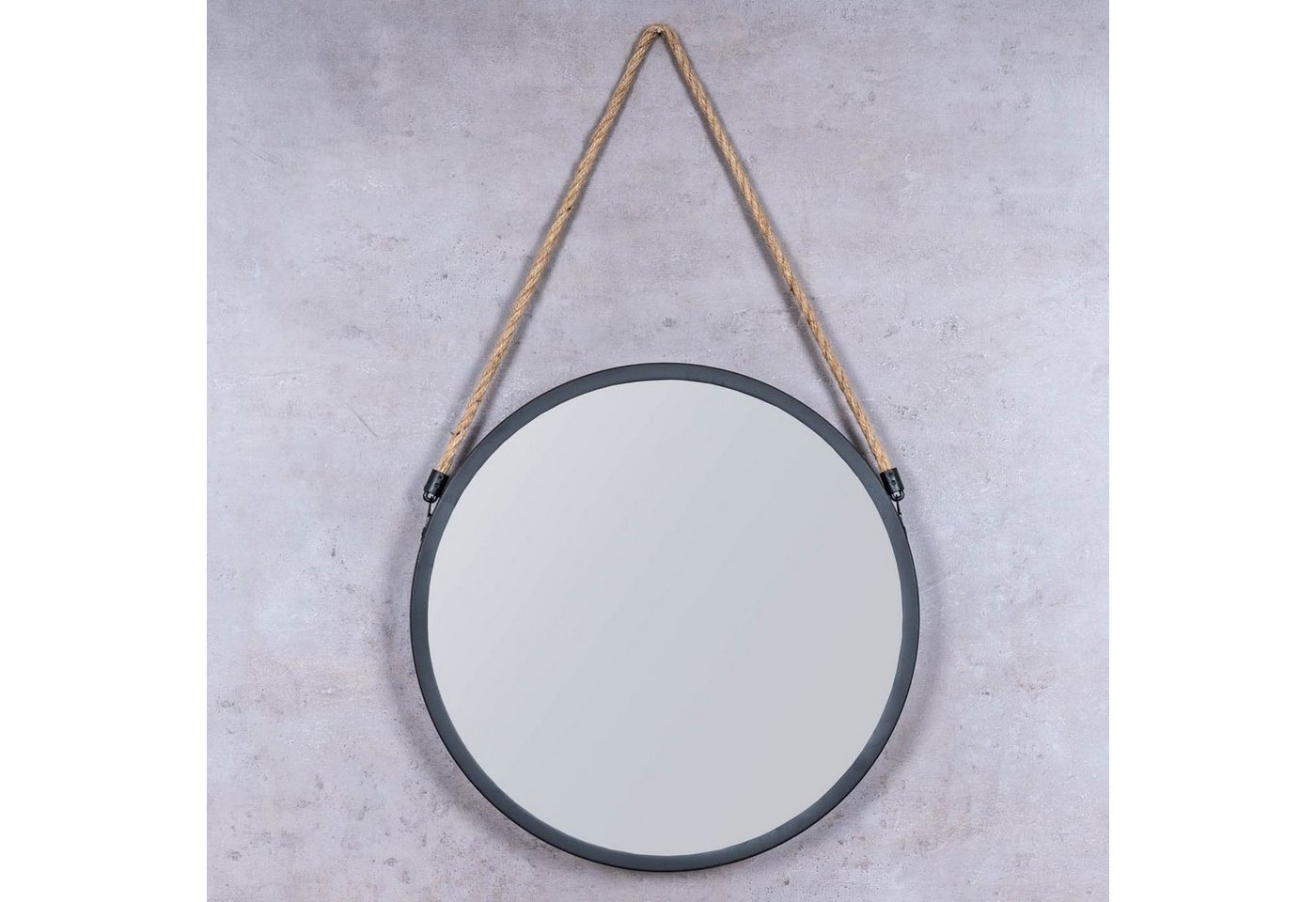 Levandeo® Wandspiegel, Spiegel 30cm Rund Schwarz Metall Jute Wandspiegel Flurspiegel – Bild 2 von 5