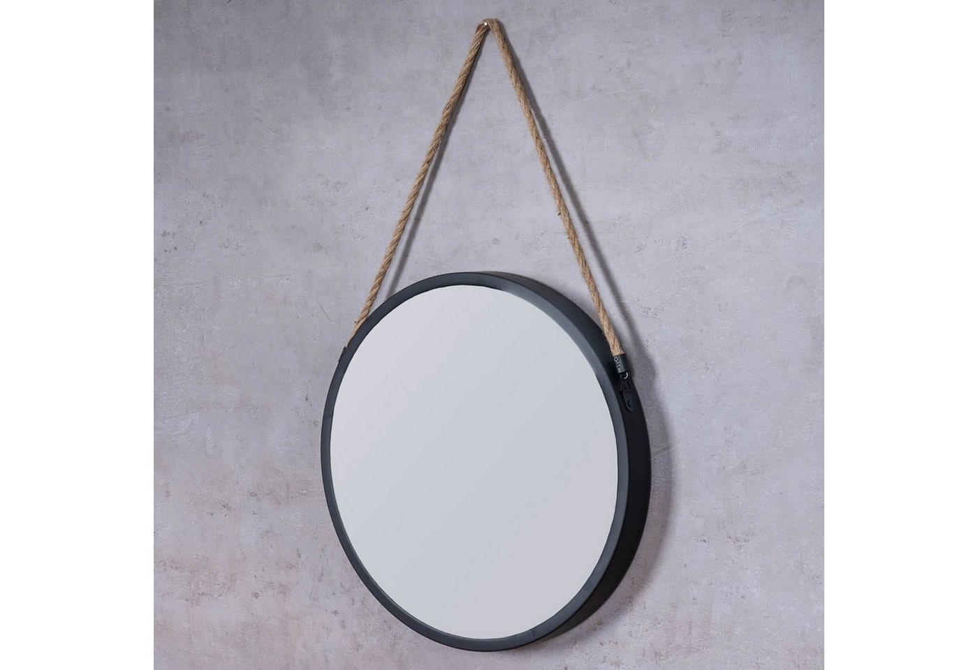 Levandeo® Wandspiegel, Spiegel 30cm Rund Schwarz Metall Jute Wandspiegel Flurspiegel – Bild 3 von 5