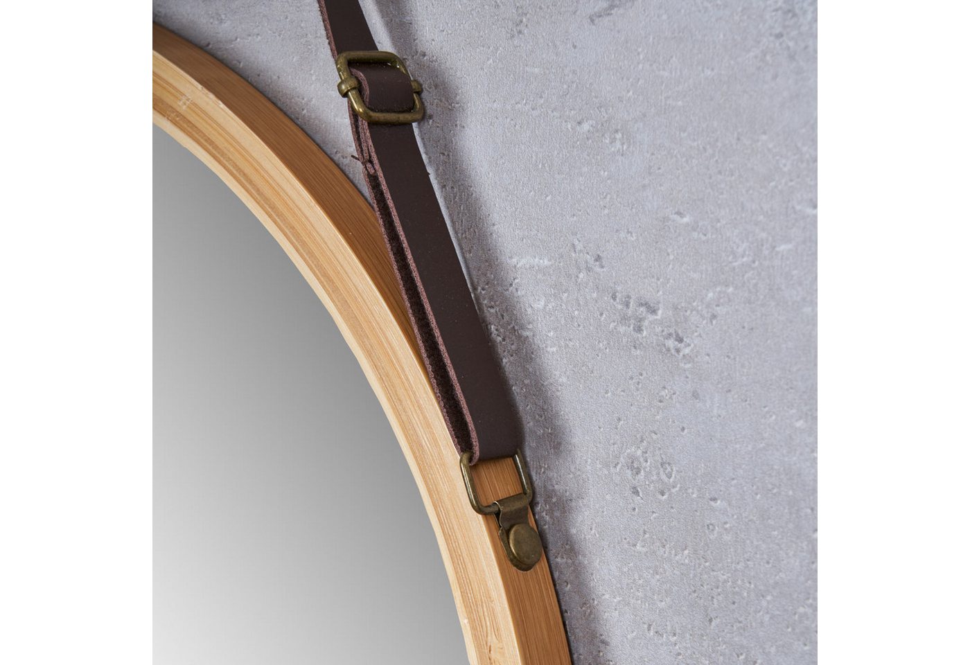 Levandeo® Wandspiegel, Wandspiegel 38cm Rund Bambus Holz Kunstleder Flurspiegel Wanddeko – Bild 5 von 5