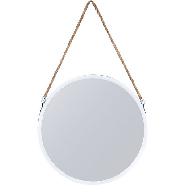 Levandeo® Wandspiegel, Spiegel 40cm Rund Weiß Metall Jute Wandspiegel Flurspiegel Wanddeko