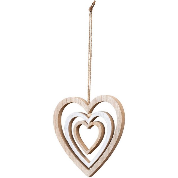 Levandeo® Windspiel, Deko Herz Mobile H15cm Windspiel MDF Holz Natur Weiß Holzherz