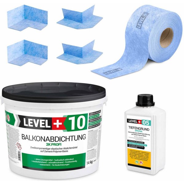 Level+ Dichtstoff Dichtset 14kg Balkonabdichtung 2K Badabdichtung SET31