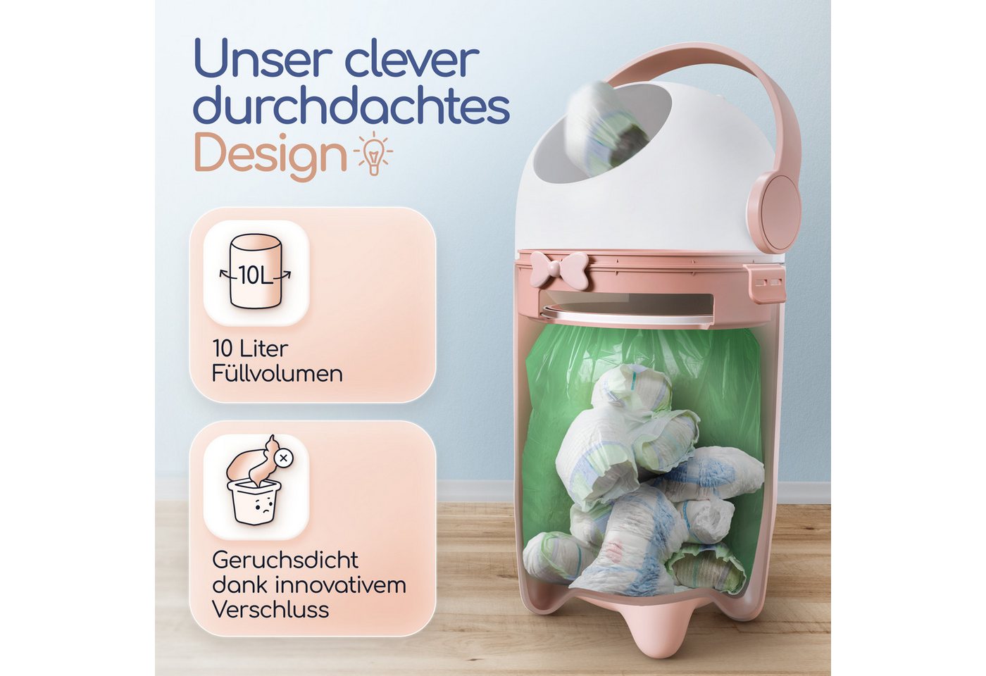 Levias Windeleimer Baby Mülleimer Windelmülleimer Geruchsdichter Wickeleimer, Geruchsdicht, ohne teure Nachfüllkassetten – Bild 4 von 5