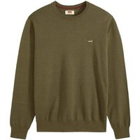 LEVIS Levi's Herren Strickpullover - "Lightweight Housemark Sweater", Rundhals, Baumwoll-Mix, Größe 2XL in Grün