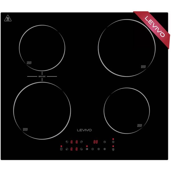 Levivo Induktions-Kochfeld FS-I72S-FFDD07, 4 Platten, 9 Stufen, Booster, Touch-Control, Timer, Bridge Funktion