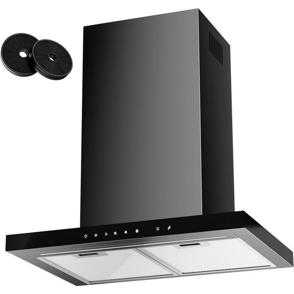 Levivo Wandhaube A+++ Dunstabzugshaube 60cm Umluft & Abluft mit 750 m³/h Aktivkohlefiltern, Fettfiltern, LED-Beleuchtung