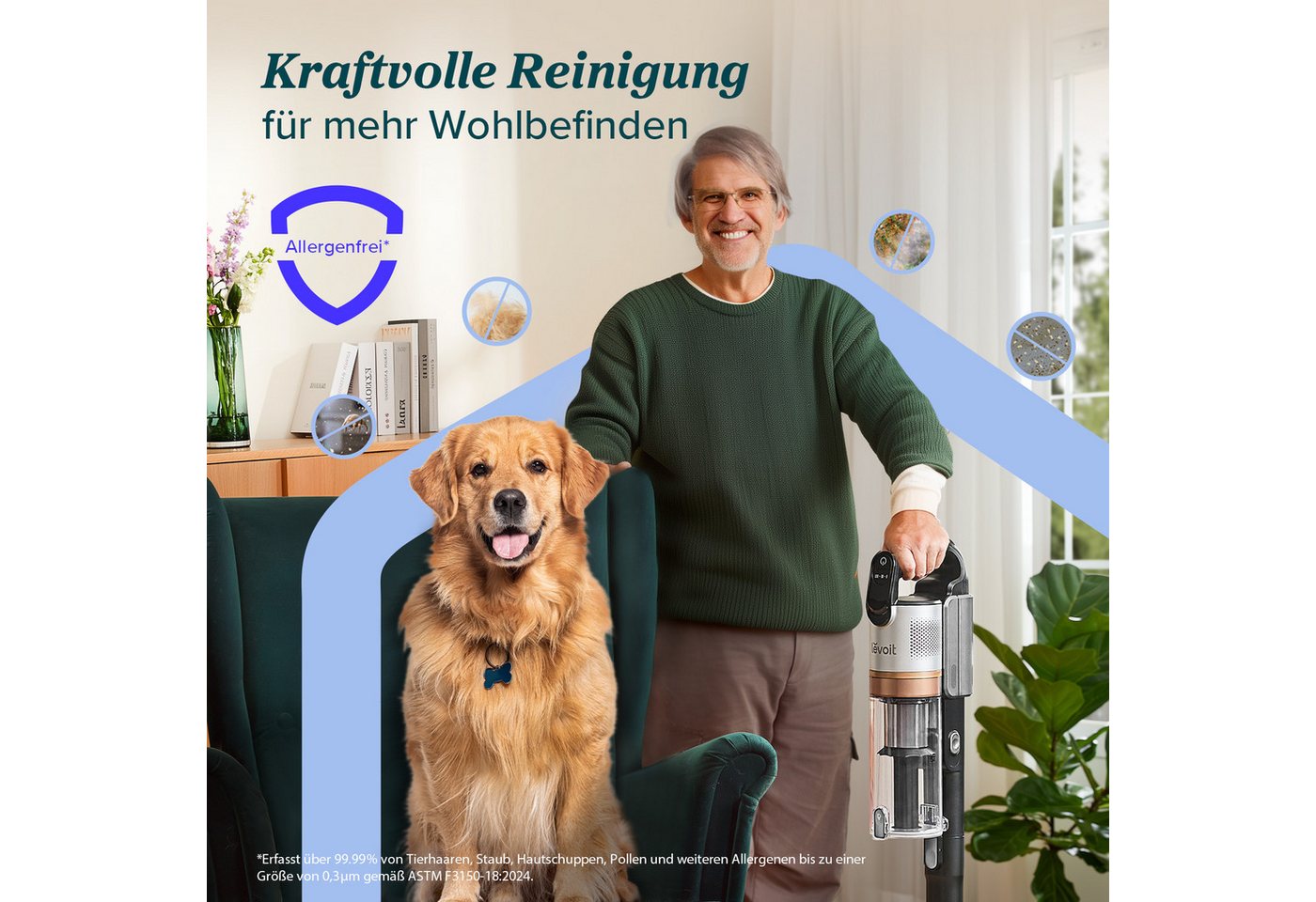 Levoit Akku-Bodenstaubsauger LVAC-300 Plus, 240 W, beutellos, 99,99% HEPA-Filtration, Anti-Tangle, LED-Display, bis zu 60 Minuten – Bild 3 von 5
