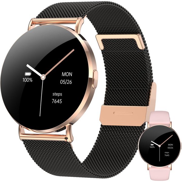 Levowatch EVE Damen Smartwatch, 7mm dünn, Sprachassistent, AMOLED Always-On Smartwatch (4 cm/1,3 Zoll, Android und iOS) Fitness Tracker Uhr, 3 Armbänder, Period