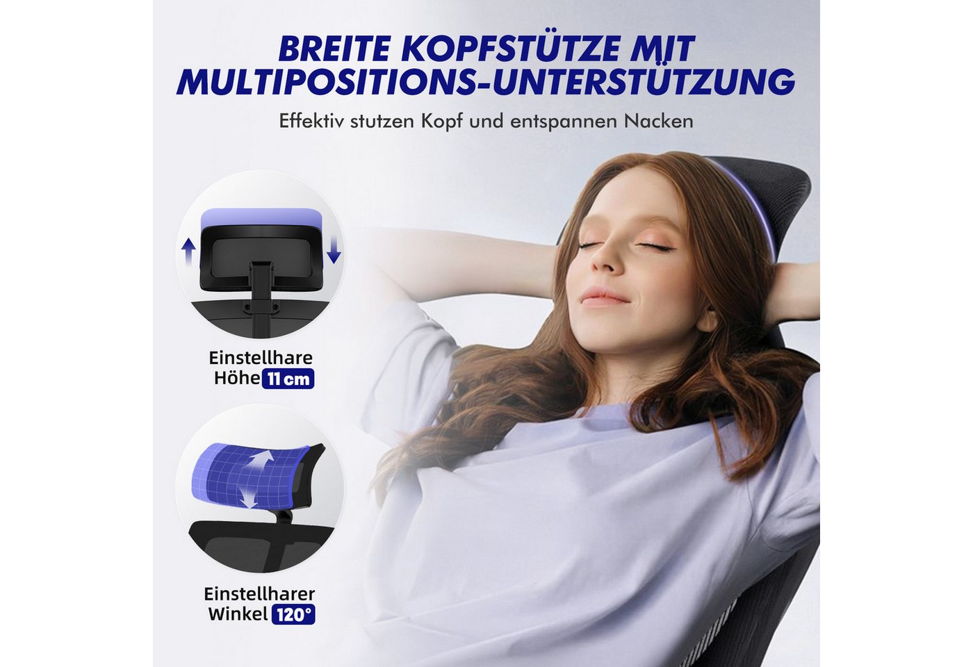 Lexzurn Bürostuhl Bürostuhl ergonomisch, Schreibtischstuhl 3D Memory-Schaum Lendenstütze (Wippfunktion bis 135°, Bis 200kg Belastar, Atmungsaktiv Mesh), Höhenve – Bild 5 von 5