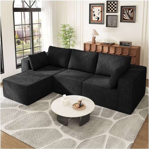 Lexzurn Ecksofa Schlafsofa mit Schlaffunktion L-Form DIY Kombination, Breit 246 cm, mit großer Chaiselongue