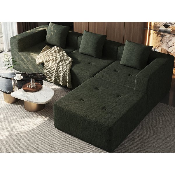Lexzurn Ecksofa Sofa mit Federkern Widersteht dem Durchsitzen, B: 258.5cm Schlafsofa, mit großer Chaiselongue & 3 Zierkissen, Chenille-Struktur keine Montage er