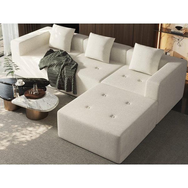 Lexzurn Ecksofa Sofa mit Federkern Widersteht dem Durchsitzen, B: 258.5cm Schlafsofa, mit großer Chaiselongue & 3 Zierkissen, Chenille-Struktur keine Montage er