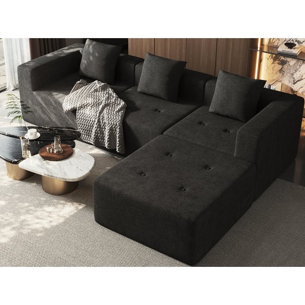 Lexzurn Ecksofa Sofa mit Federkern Widersteht dem Durchsitzen, B: 258.5cm Schlafsofa, mit großer Chaiselongue & 3 Zierkissen, Chenille-Struktur keine Montage er