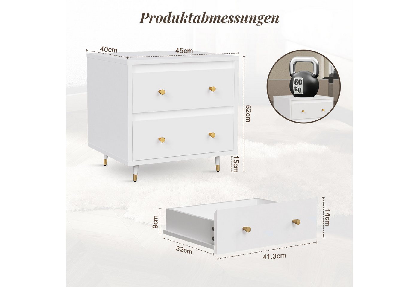 Lexzurn Nachttisch Nachttisch(1-St/2-St), Beistelltisch mit 2 Schubladen (Modern abgeschrägte Kante, Nachtschränkchen), Nachtschrank für Schlafzimmer, Wohnzimme – Bild 2 von 5