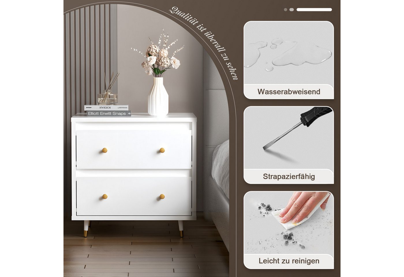 Lexzurn Nachttisch Nachttisch(1-St/2-St), Beistelltisch mit 2 Schubladen (Modern abgeschrägte Kante, Nachtschränkchen), Nachtschrank für Schlafzimmer, Wohnzimme – Bild 3 von 5