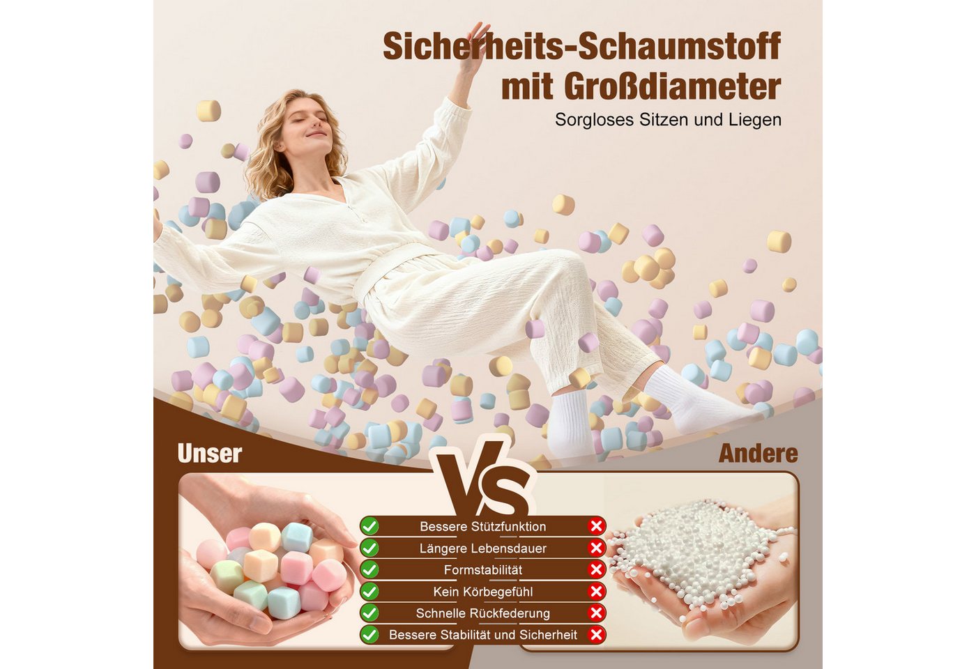 Lexzurn Sitzsack Sitzsack Lazy Sofa Gaming Sitzsack mit Hocker, Sitz Sack mit (Granularer-MemorySchwamm Füllung, Lounge Sessel, Lounge Stuhl, 97x93x77 cm Couch  – Bild 3 von 5