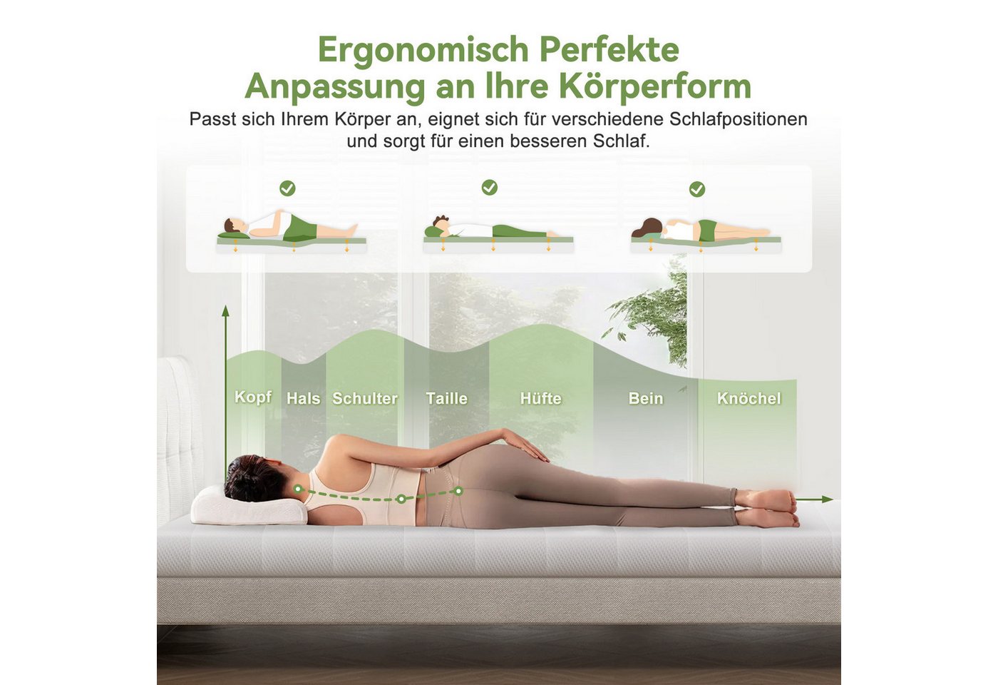 Lexzurn, Topper 90x200, Matratzentopper 140x200 Gel-Memory-Schaum, 4 cm hoch, (Die dreidimensionalen Wellenpartikel fördern Luftzirkulation, 100 Nächte Probesch – Bild 3 von 5