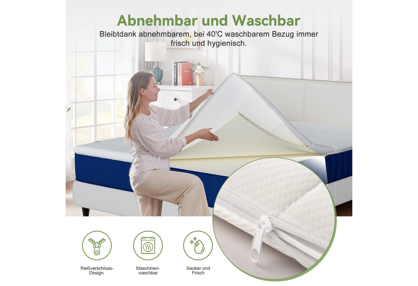 Lexzurn, Topper 90x200, Matratzentopper 140x200 Gel-Memory-Schaum, 4 cm hoch, (Die dreidimensionalen Wellenpartikel fördern Luftzirkulation, 100 Nächte Probesch – Bild 5 von 5