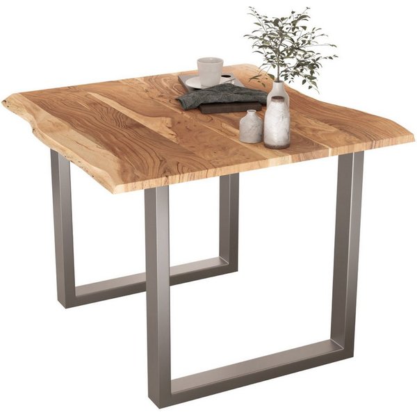 Liadomo Baumkantentisch Hugo, Baumkantentisch, Esstisch, Massivholztisch, Esszimmertisch, mit Esstischplatte aus Akazie und Metallgestell in U-Form