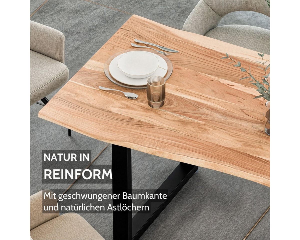 Liadomo Baumkantentisch Hugo, Baumkantentisch, Esstisch, Massivholztisch, Esszimmertisch, mit Esstischplatte aus Akazie und Metallgestell in U-Form – Bild 2 von 5