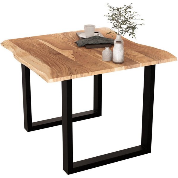 Liadomo Baumkantentisch Hugo, Baumkantentisch, Esstisch, Massivholztisch, Esszimmertisch, mit Esstischplatte aus Akazie und Metallgestell in U-Form