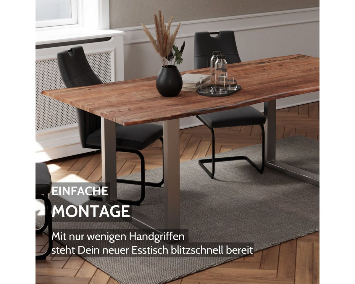 Liadomo Baumkantentisch Hugo, Baumkantentisch, Esstisch, Massivholztisch, Esszimmertisch, mit Esstischplatte aus Akazie und Metallgestell in U-Form – Bild 5 von 5