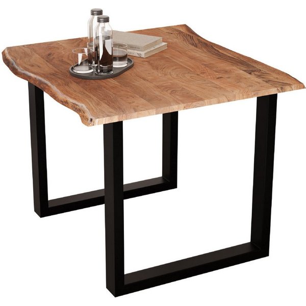 Liadomo Baumkantentisch Hugo, Baumkantentisch, Esstisch, Massivholztisch, Esszimmertisch, mit Esstischplatte aus Akazie und Metallgestell in U-Form