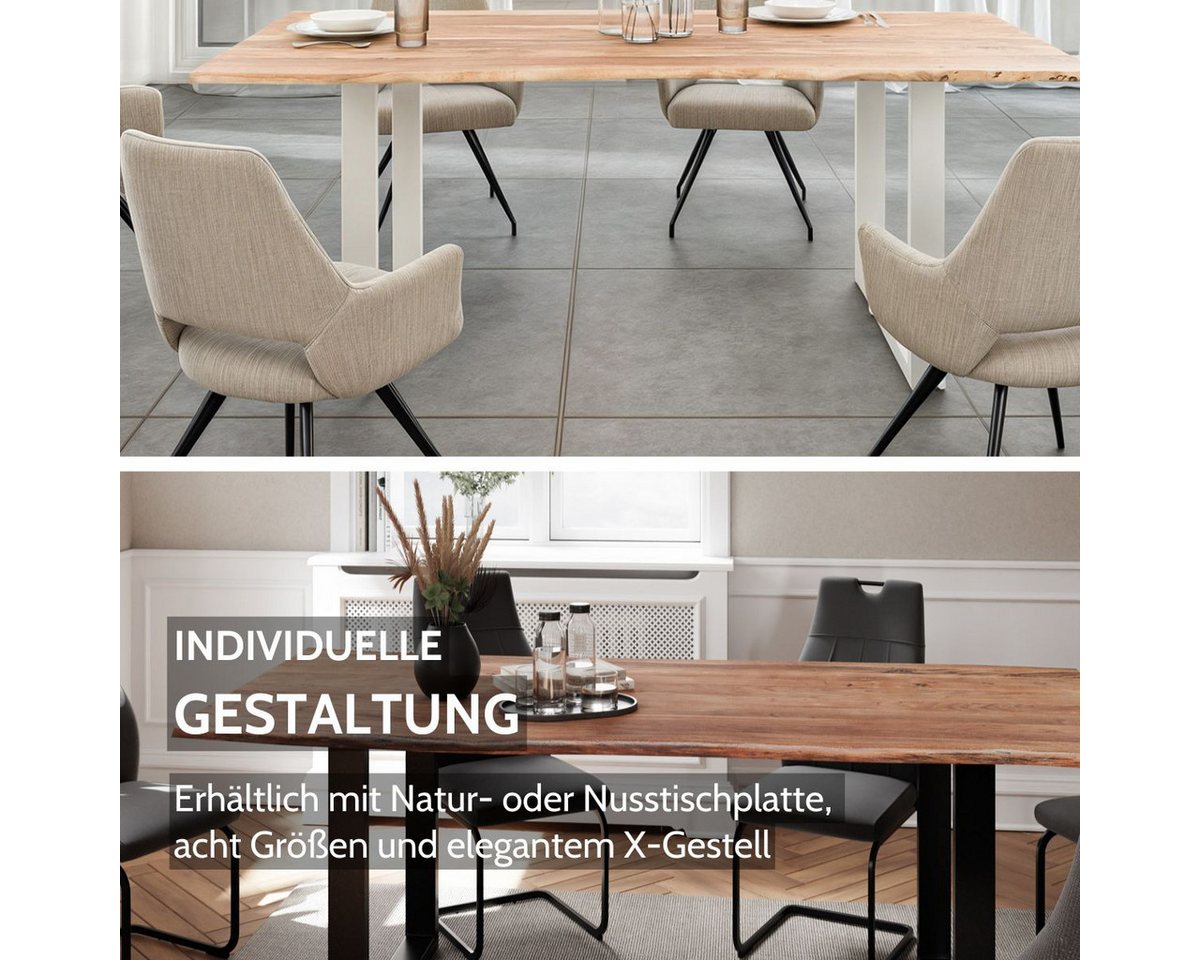Liadomo Baumkantentisch Hugo, Baumkantentisch, Esstisch, Massivholztisch, Esszimmertisch, mit Esstischplatte aus Akazie und Metallgestell in U-Form – Bild 3 von 5