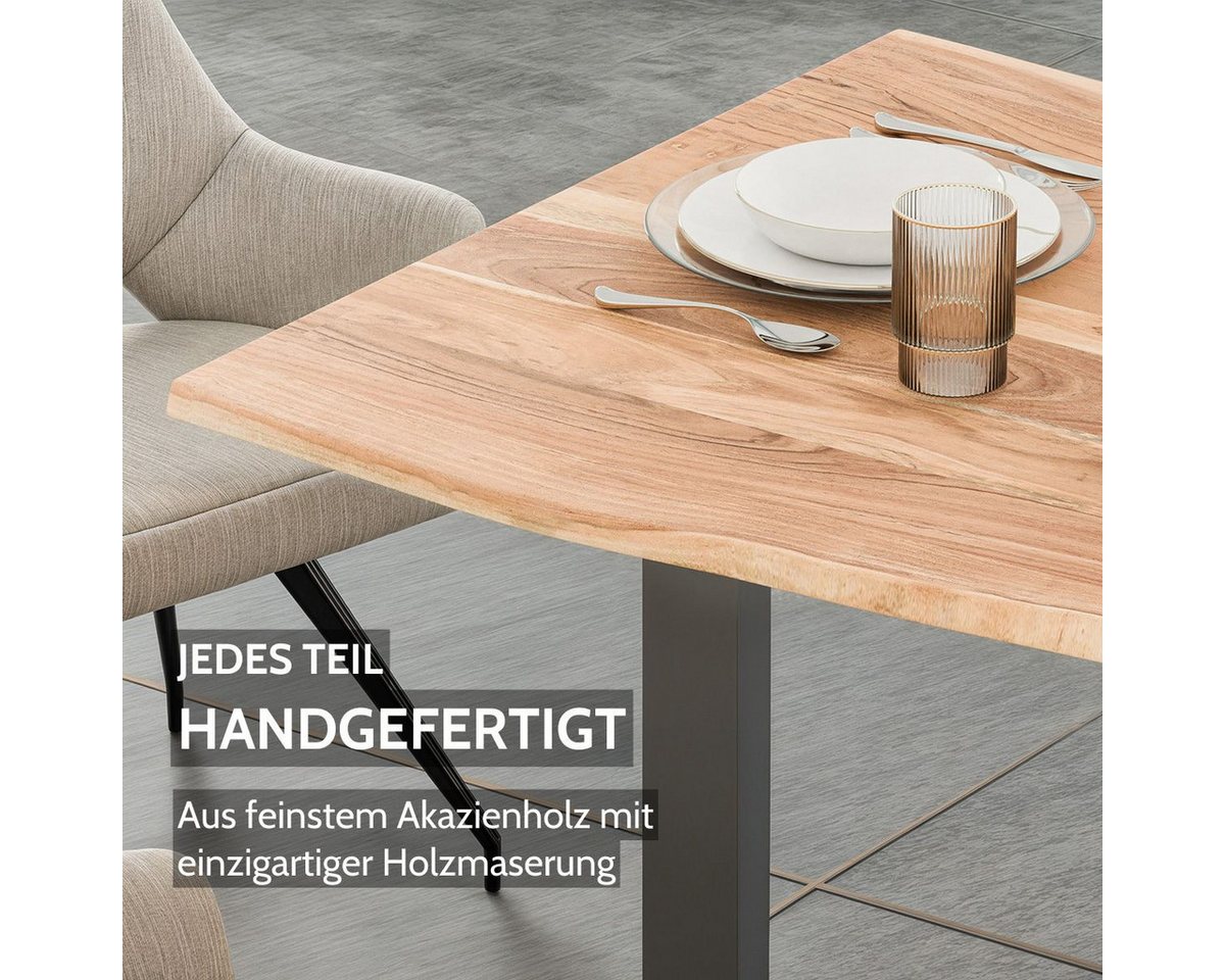 Liadomo Baumkantentisch Hugo, Baumkantentisch, Esstisch, Massivholztisch, Esszimmertisch, mit Esstischplatte aus Akazie und Metallgestell in U-Form – Bild 4 von 5