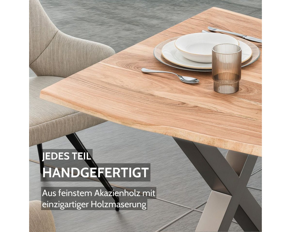 Liadomo Baumkantentisch Maxi, Baumkantentisch, Esstisch, Massivholztisch, Esszimmertisch, Massiver Akazien-Esstisch mit Baumkante und X-Gestell – Bild 4 von 5