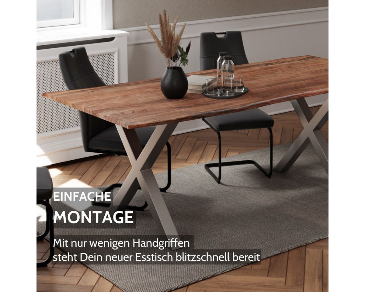 Liadomo Baumkantentisch Maxi, Baumkantentisch, Esstisch, Massivholztisch, Esszimmertisch, Massiver Akazien-Esstisch mit Baumkante und X-Gestell – Bild 5 von 5
