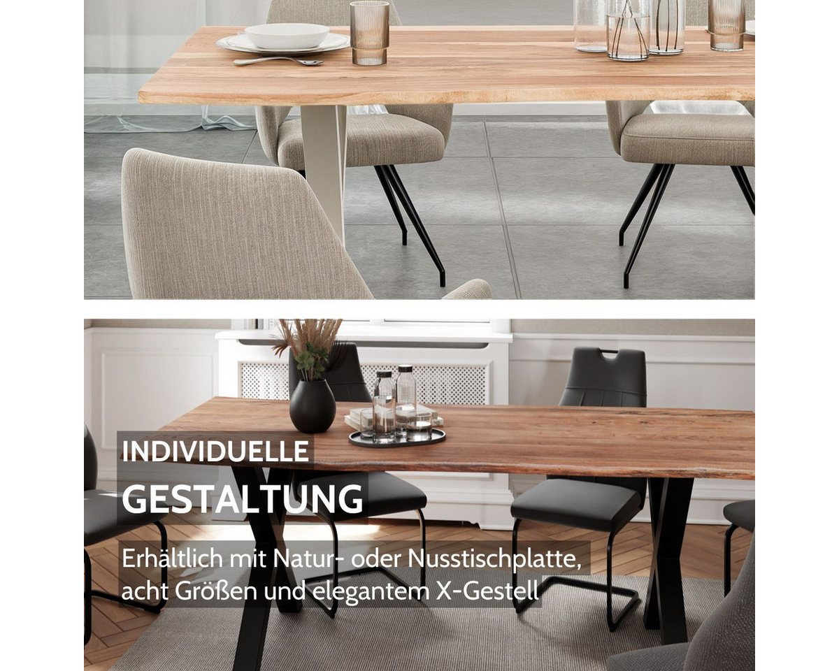 Liadomo Baumkantentisch Maxi, Baumkantentisch, Esstisch, Massivholztisch, Esszimmertisch, Massiver Akazien-Esstisch mit Baumkante und X-Gestell – Bild 3 von 5