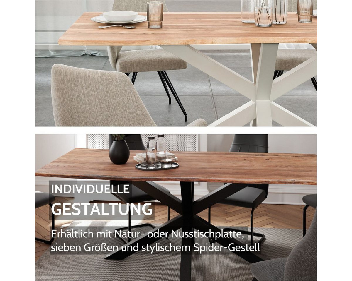 Liadomo Baumkantentisch Stella, Baumkantentisch, Esstisch, Esszimmertisch, Massivholztisch, Akazie Massivholz Tischplatte mit Spider-Gestell, sieben Größen – Bild 3 von 5
