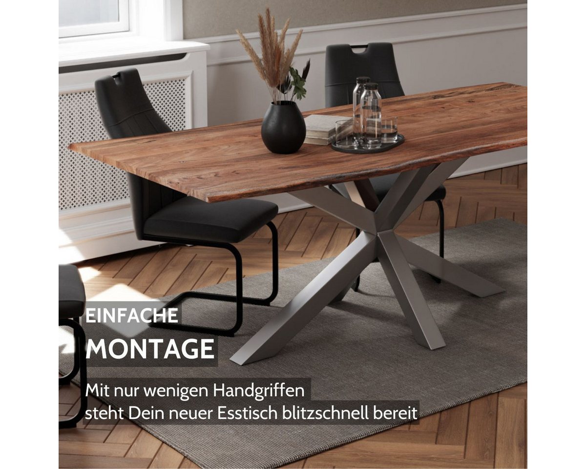 Liadomo Baumkantentisch Stella, Baumkantentisch, Esstisch, Esszimmertisch, Massivholztisch, Akazie Massivholz Tischplatte mit Spider-Gestell, sieben Größen – Bild 5 von 5
