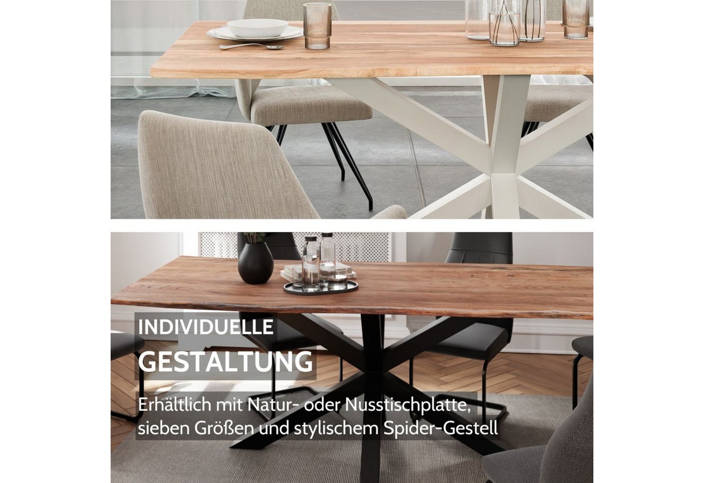 Liadomo Baumkantentisch Stella, Baumkantentisch, Esstisch, Esszimmertisch, Massivholztisch, Akazie Massivholz Tischplatte mit Spider-Gestell, sieben Größen – Bild 3 von 5