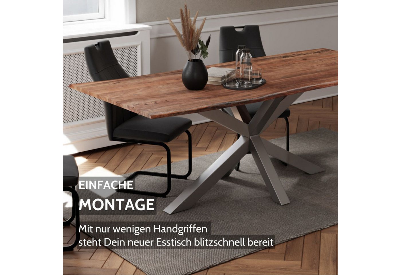 Liadomo Baumkantentisch Stella, Baumkantentisch, Esstisch, Esszimmertisch, Massivholztisch, Akazie Massivholz Tischplatte mit Spider-Gestell, sieben Größen – Bild 5 von 5