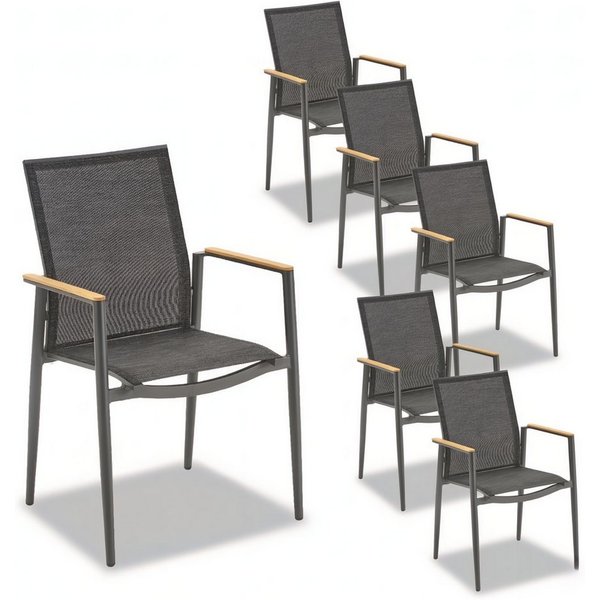 Liadomo Gartenstuhl Mannoli Gartensessel, Stapelstuhl, Outdoor-Stuhl für Terrasse & Balkon (Gartenstuhl-Set, stapelbar, 6 St), Armlehnen Teak, Textilgewebe, Alu