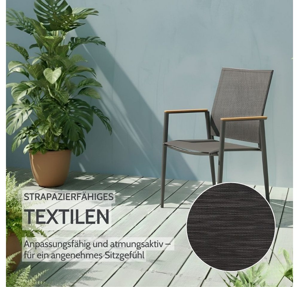 Liadomo Gartenstuhl Mannoli Gartensessel, Stapelstuhl, Outdoor-Stuhl für Terrasse & Balkon (Gartenstuhl-Set, stapelbar, 6 St), Armlehnen Teak, Textilgewebe, Alu – Bild 2 von 5