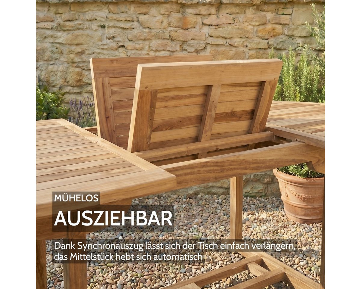 Liadomo Gartentisch Aruba, Garten-Ausziehtisch, komplett aus Teakholz, Synchronauszug, 180-240 x 75 x 100 cm – Bild 2 von 5