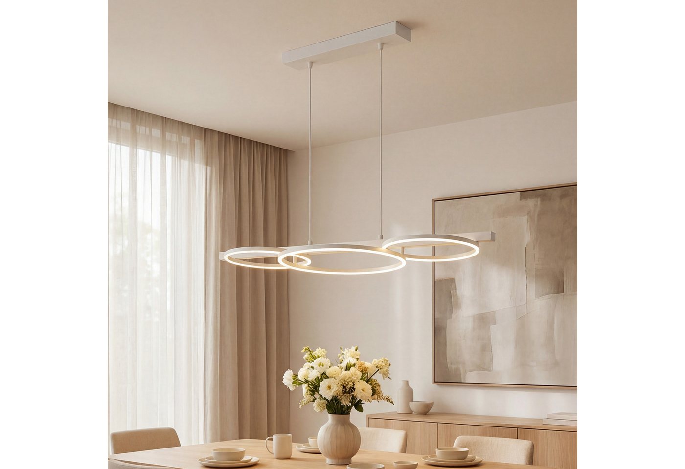 Liadomo LED Pendelleuchte Sintra, 3-flammig dimmbar, Hängelampe für Esszimmer, Wohnzimmer, Weiß, 3-Stufen-Dimmer, LED fest integriert, Warmweiß, moderne Hängela – Bild 3 von 5