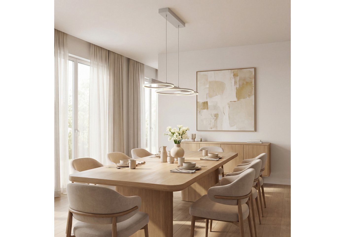 Liadomo LED Pendelleuchte Sintra, 3-flammig dimmbar, Hängelampe für Esszimmer, Wohnzimmer, Weiß, 3-Stufen-Dimmer, LED fest integriert, Warmweiß, moderne Hängela – Bild 4 von 5