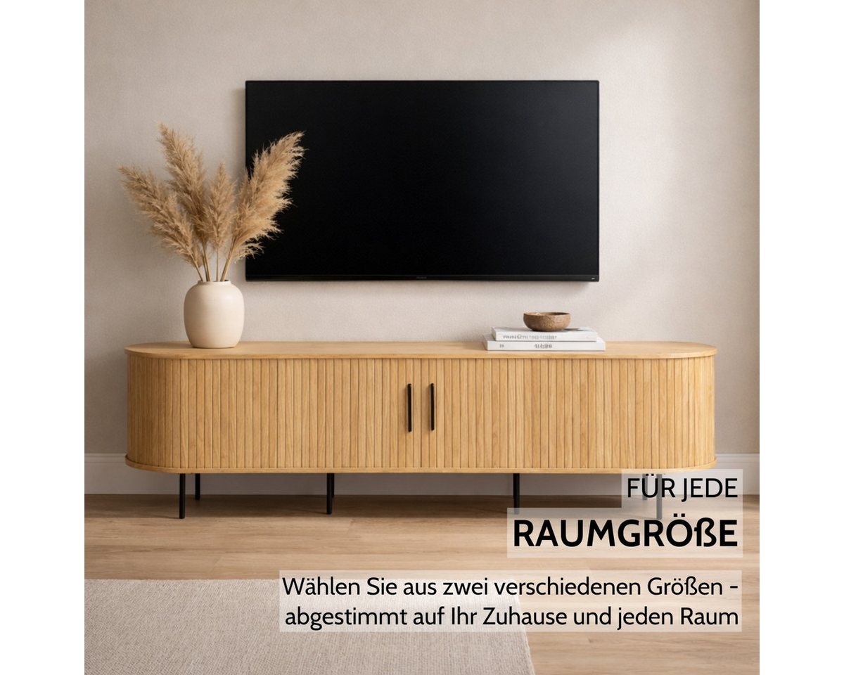Liadomo Lowboard Uriel, TV-Möbel, TV-Board, TV-Unterschrank, 120 oder 180 cm Breite, Schiebetüren, Lamellen, schwarz, weiß, Natur, braun – Bild 2 von 5