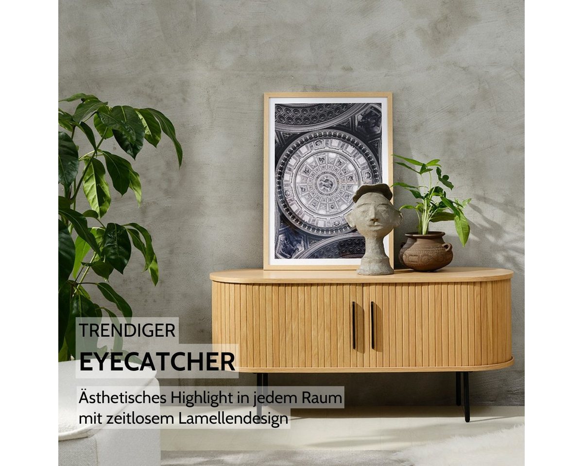 Liadomo Lowboard Uriel, TV-Möbel, TV-Board, TV-Unterschrank, 120 oder 180 cm Breite, Schiebetüren, Lamellen, schwarz, weiß, Natur, braun – Bild 3 von 5