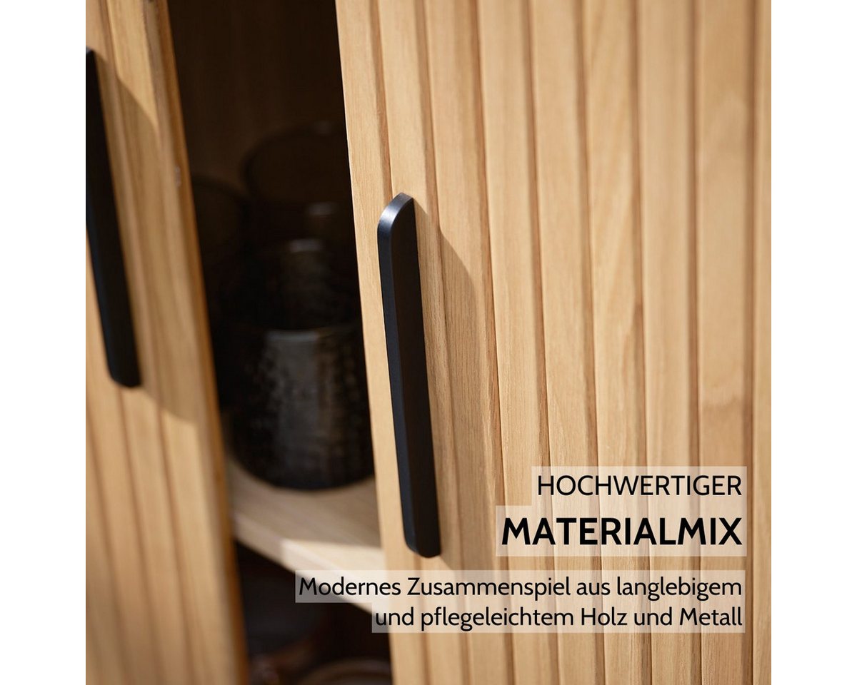Liadomo Lowboard Uriel, TV-Möbel, TV-Board, TV-Unterschrank, 120 oder 180 cm Breite, Schiebetüren, Lamellen, schwarz, weiß, Natur, braun – Bild 4 von 5