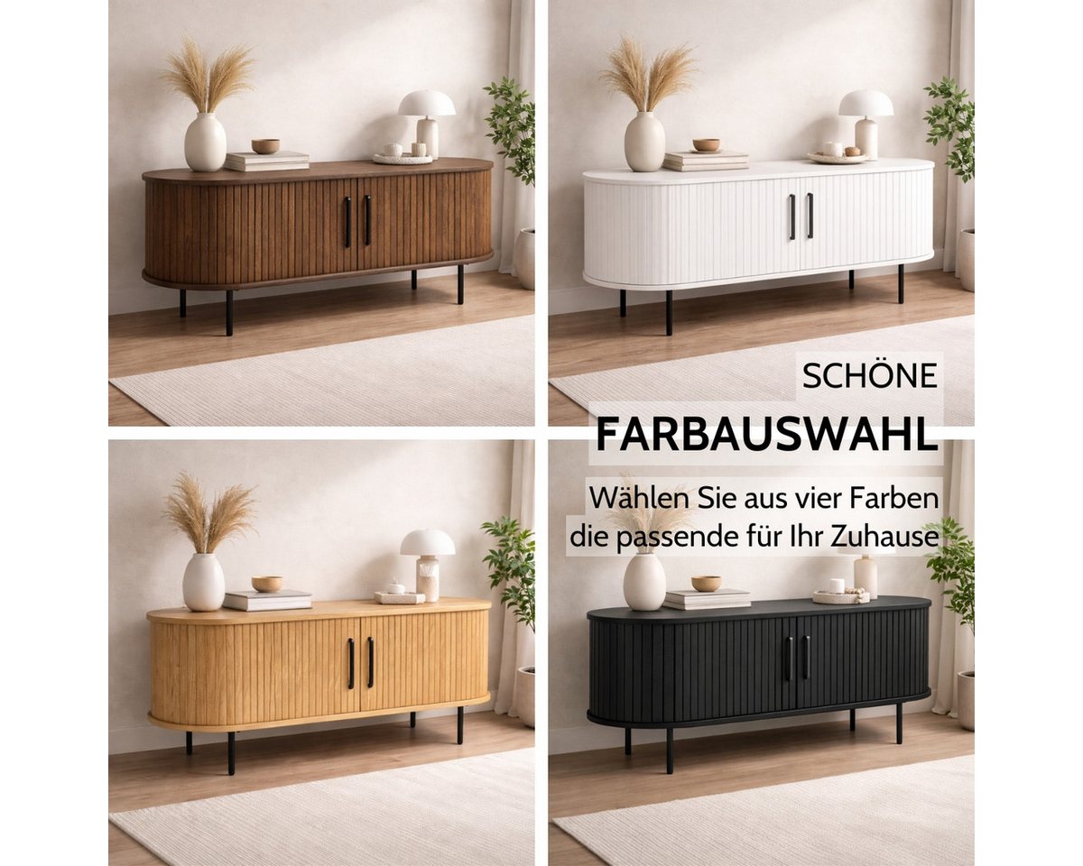 Liadomo Lowboard Uriel, TV-Möbel, TV-Board, TV-Unterschrank, 120 oder 180 cm Breite, Schiebetüren, Lamellen, schwarz, weiß, Natur, braun – Bild 5 von 5