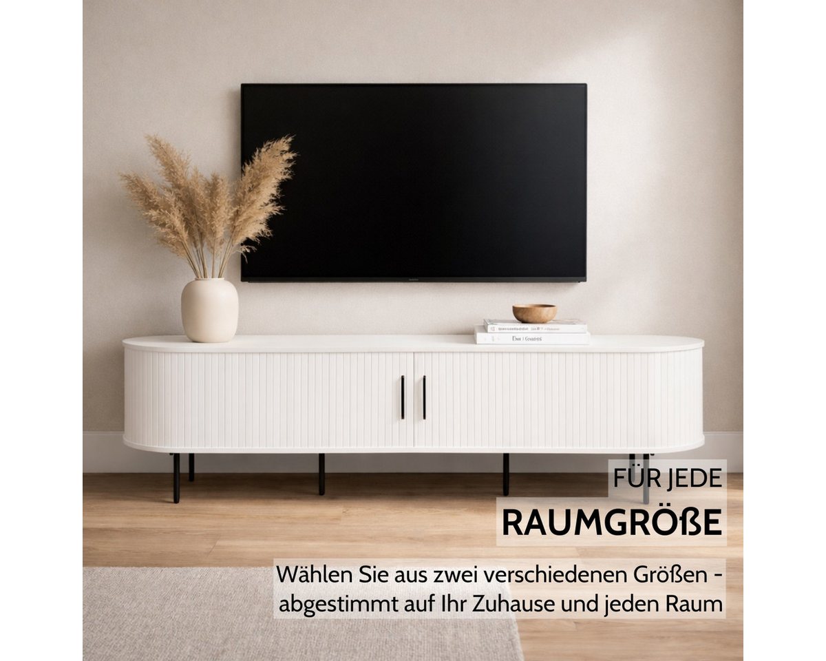 Liadomo Lowboard Uriel, TV-Möbel, TV-Board, TV-Unterschrank, 120 oder 180 cm Breite, Schiebetüren, Lamellen, schwarz, weiß, Natur, braun – Bild 2 von 5