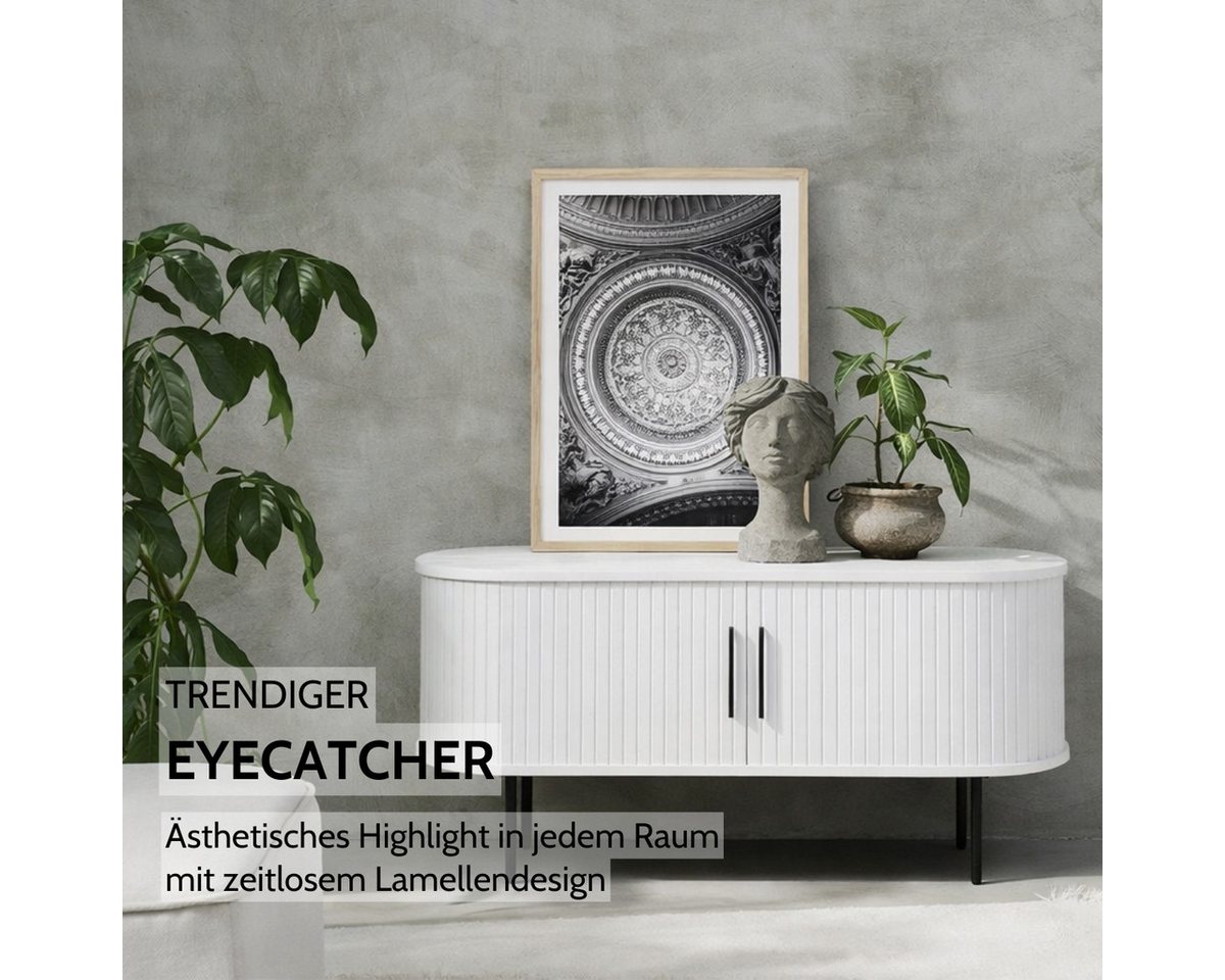 Liadomo Lowboard Uriel, TV-Möbel, TV-Board, TV-Unterschrank, 120 oder 180 cm Breite, Schiebetüren, Lamellen, schwarz, weiß, Natur, braun – Bild 3 von 5