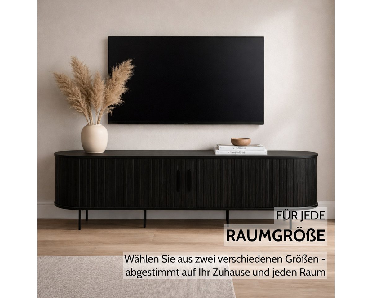 Liadomo Lowboard Uriel, TV-Möbel, TV-Board, TV-Unterschrank, 120 oder 180 cm Breite, Schiebetüren, Lamellen, schwarz, weiß, Natur, braun – Bild 2 von 5