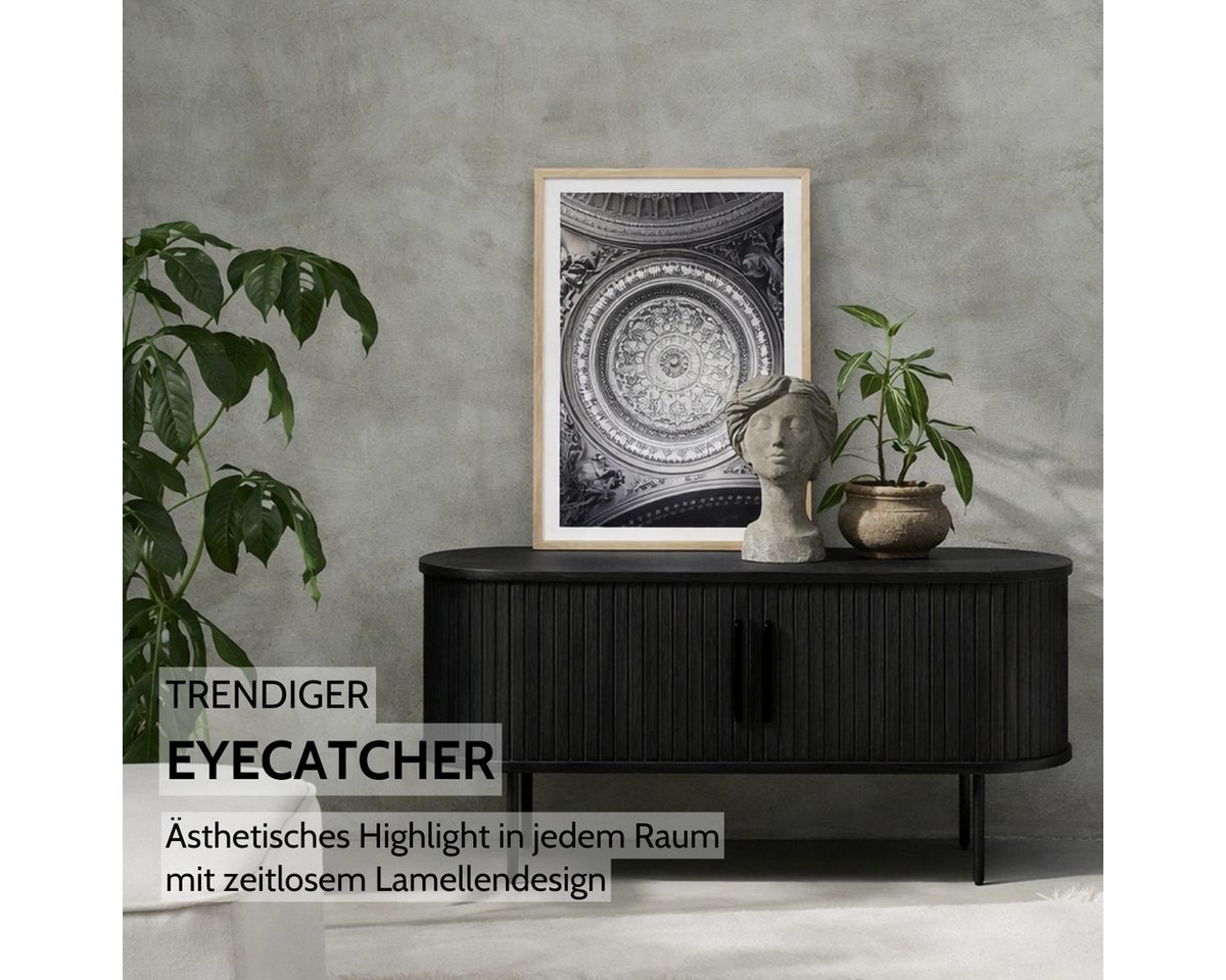 Liadomo Lowboard Uriel, TV-Möbel, TV-Board, TV-Unterschrank, 120 oder 180 cm Breite, Schiebetüren, Lamellen, schwarz, weiß, Natur, braun – Bild 3 von 5